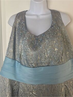 R&M Richards Brocade Blue Midi Dress Sleeveless Mother Of The Bride Formal Event